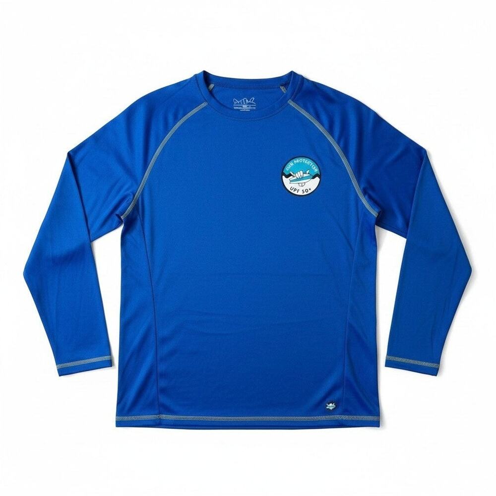 Beach Bros Mens UPF 50+ Long Sleeve Rash Guard Blue Small Swimwear Vacation New